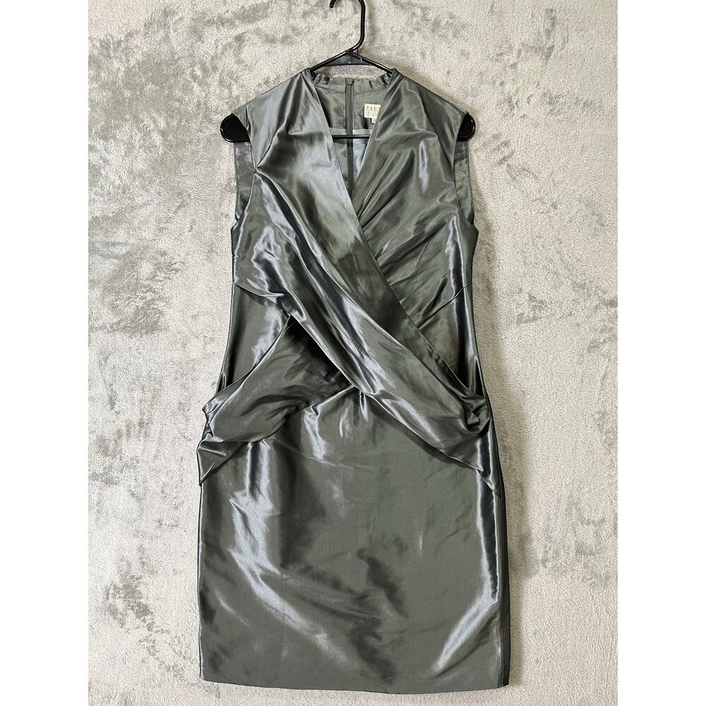PAUW Amsterdam Metallic Silver 100% Silk Cocktail Dress‎ Avant-Garde Sheath US 8